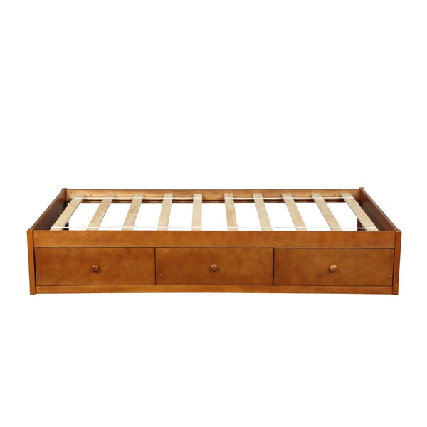 English Elm Twin Platform Storage Bed with 3 Under Frame Drawers Pine Wood Low Profile WF193634AAL