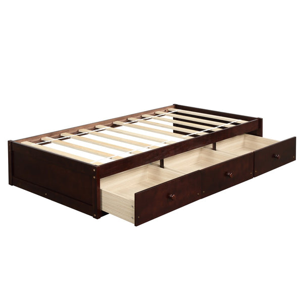 English Elm Twin Platform Storage Bed with 3 Under Frame Drawers Pine Wood Low Profile WF193634AAD