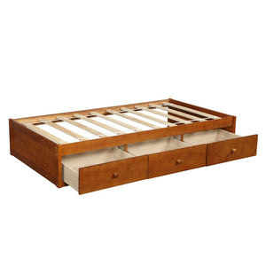 English Elm Twin Platform Storage Bed with 3 Under Frame Drawers Pine Wood Low Profile WF193634AAL