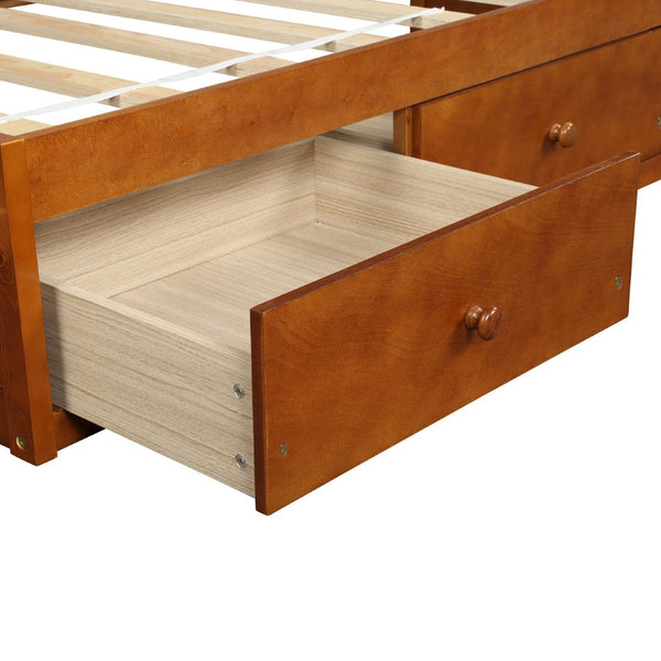 English Elm Twin Platform Storage Bed with 3 Under Frame Drawers Pine Wood Low Profile WF193634AAL