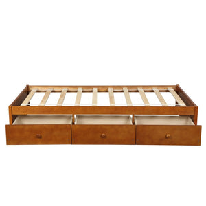 English Elm Twin Platform Storage Bed with 3 Under Frame Drawers Pine Wood Low Profile WF193634AAL