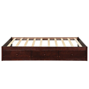 English Elm Twin Platform Storage Bed with 3 Under Frame Drawers Pine Wood Low Profile WF193634AAD