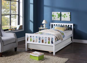 English Elm Twin Bed with Trundle Platform Frame Headboard & Footboard for Small Spaces, Solid Pine Design, No Box Spring Needed White W50422211