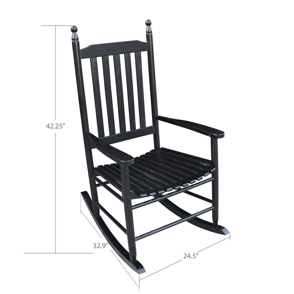 English Elm Wooden Slatted Porch Rocking Chair Solid Poplar Black Painted Finish Outdoor Seat W49520606