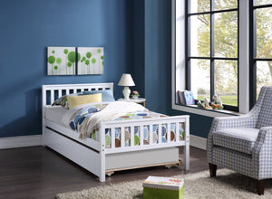 English Elm Twin Bed with Trundle Platform Frame Headboard & Footboard for Small Spaces, Solid Pine Design, No Box Spring Needed White W50422211