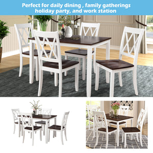 English Elm TOPMAX 5-Piece Dining Set with Solid Wood Legs, Acacia Veneer Table, X-Back Chairs for Comfort and Style White SP000088AAK