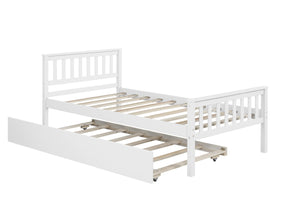English Elm Twin Bed with Trundle Platform Frame Headboard & Footboard for Small Spaces, Solid Pine Design, No Box Spring Needed White W50422211