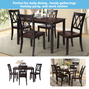 English Elm TOPMAX 5-Piece Dining Set with Solid Wood Legs, Acacia Veneer Table, X-Back Chairs for Comfort and Style Black SP000088AAB