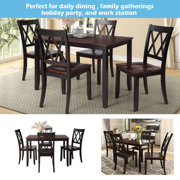 English Elm TOPMAX 5-Piece Dining Set with Solid Wood Legs, Acacia Veneer Table, X-Back Chairs for Comfort and Style Black SP000088AAB