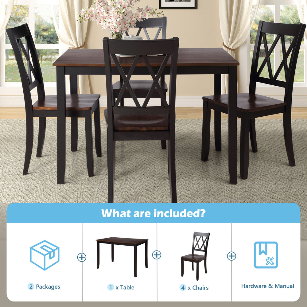 English Elm TOPMAX 5-Piece Dining Set with Solid Wood Legs, Acacia Veneer Table, X-Back Chairs for Comfort and Style Black SP000088AAB