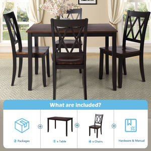 English Elm TOPMAX 5-Piece Dining Set with Solid Wood Legs, Acacia Veneer Table, X-Back Chairs for Comfort and Style Black SP000088AAB