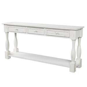 English Elm Trexm Mediterranean Console Table 64 Inch Pine Wood with Three Drawers Entryway WF193795AAK