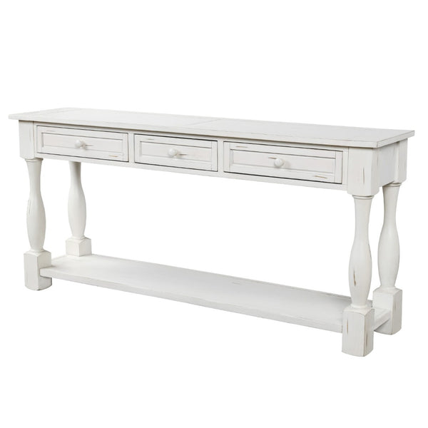 English Elm Trexm Mediterranean Console Table 64 Inch Pine Wood with Three Drawers Entryway WF193795AAK