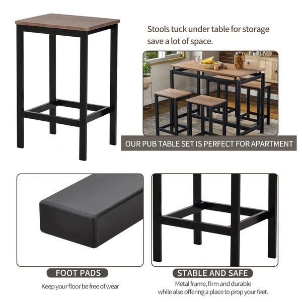 English Elm Trexm Space Saving Counter Height Dining Set with 4 Stools for Compact Kitchens WF196232AAP
