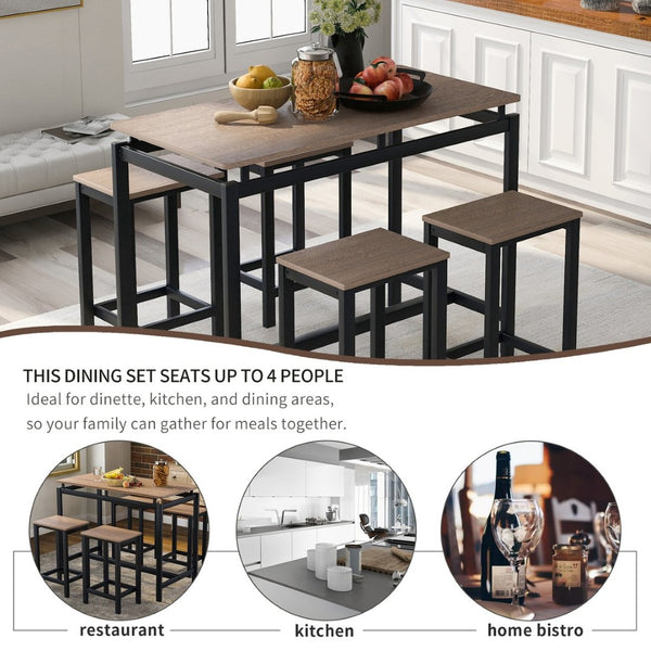 English Elm Trexm Space Saving Counter Height Dining Set with 4 Stools for Compact Kitchens WF196232AAP