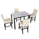 Hearth and Haven 5 Piece Counter Height Dining Set with Chairs and Marble Veneer, Beige