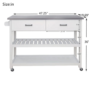 English Elm Stainless Steel Top Kitchen Cart with White Mdf Body Two Drawers and Open Shelves W28218593