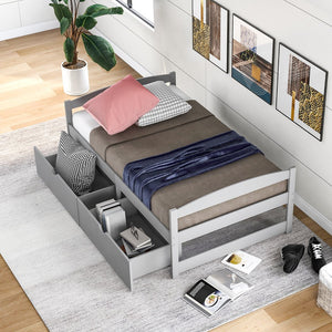 English Elm Twin platform bed with two under-bed storage drawers, durable pine & MDF frame, space-saving design Gray WF195910AAE