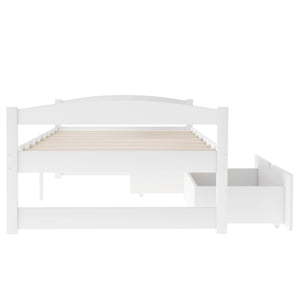 English Elm Twin platform bed with two under-bed storage drawers, durable pine & MDF frame, space-saving design White WF195910AAK