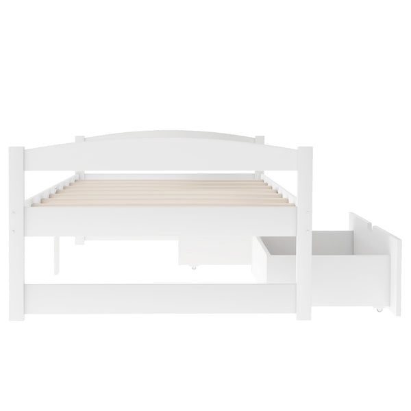 English Elm Twin platform bed with two under-bed storage drawers, durable pine & MDF frame, space-saving design White WF195910AAK
