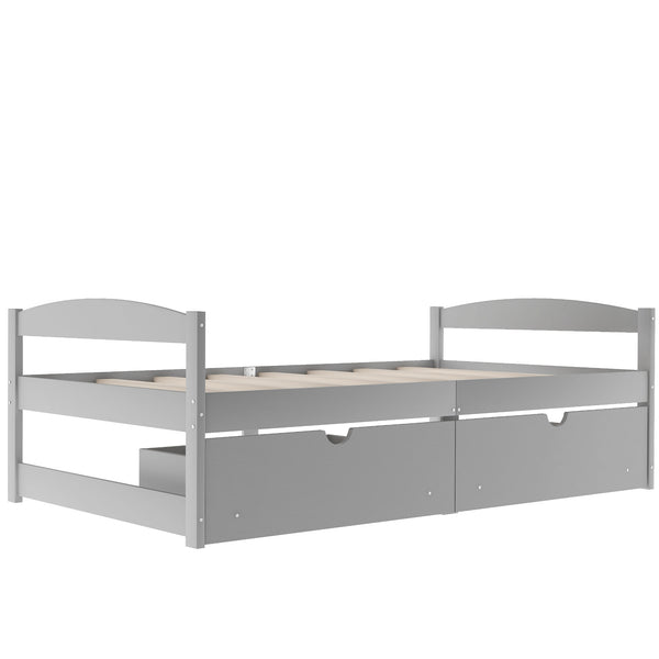 English Elm Twin platform bed with two under-bed storage drawers, durable pine & MDF frame, space-saving design Gray WF195910AAE