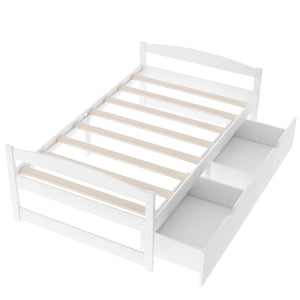 English Elm Twin platform bed with two under-bed storage drawers, durable pine & MDF frame, space-saving design White WF195910AAK