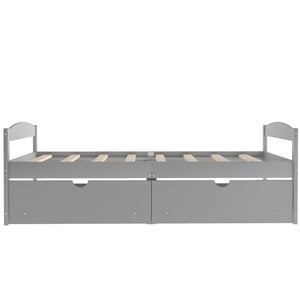 English Elm Twin platform bed with two under-bed storage drawers, durable pine & MDF frame, space-saving design Gray WF195910AAE