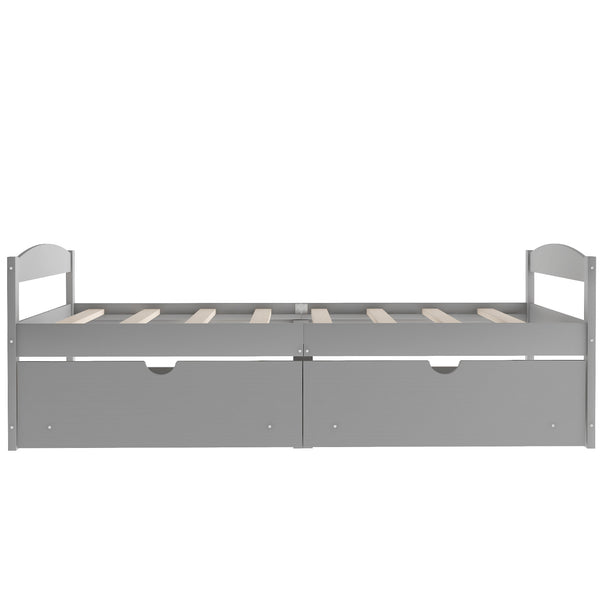 English Elm Twin platform bed with two under-bed storage drawers, durable pine & MDF frame, space-saving design Gray WF195910AAE