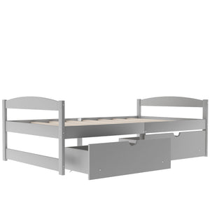 English Elm Twin platform bed with two under-bed storage drawers, durable pine & MDF frame, space-saving design Gray WF195910AAE