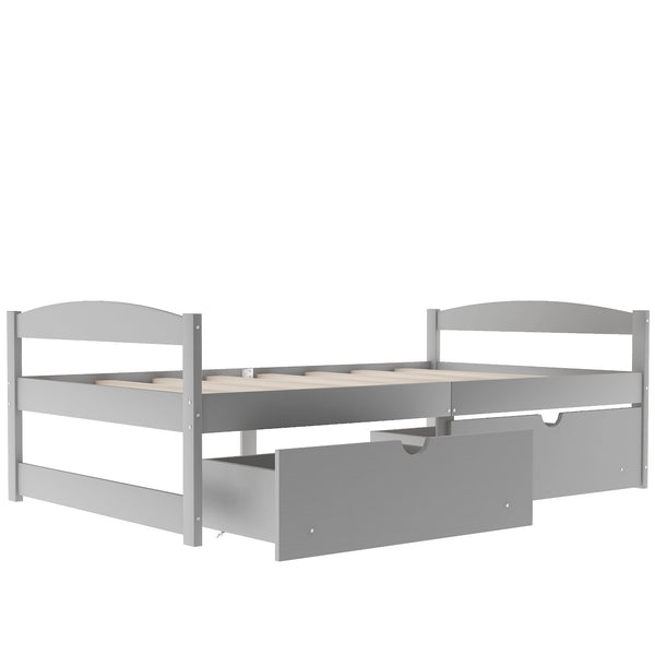 English Elm Twin platform bed with two under-bed storage drawers, durable pine & MDF frame, space-saving design Gray WF195910AAE