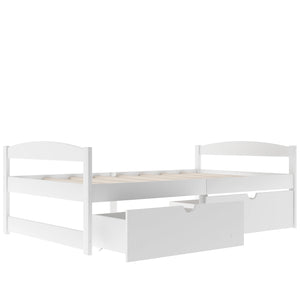 English Elm Twin platform bed with two under-bed storage drawers, durable pine & MDF frame, space-saving design White WF195910AAK