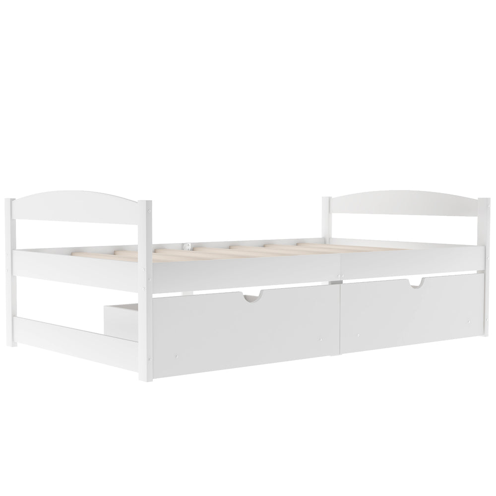 English Elm Twin platform bed with two under-bed storage drawers, durable pine & MDF frame, space-saving design White WF195910AAK