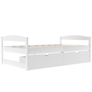 English Elm Twin platform bed with two under-bed storage drawers, durable pine & MDF frame, space-saving design White WF195910AAK