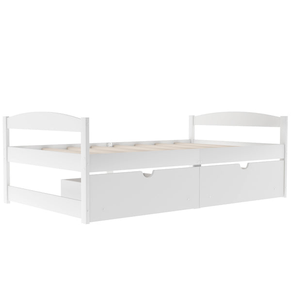 English Elm Twin platform bed with two under-bed storage drawers, durable pine & MDF frame, space-saving design White WF195910AAK