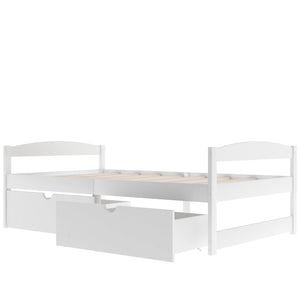English Elm Twin platform bed with two under-bed storage drawers, durable pine & MDF frame, space-saving design White WF195910AAK