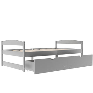 English Elm Twin platform bed with two under-bed storage drawers, durable pine & MDF frame, space-saving design Gray WF195910AAE
