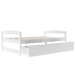 English Elm Twin platform bed with two under-bed storage drawers, durable pine & MDF frame, space-saving design White WF195910AAK