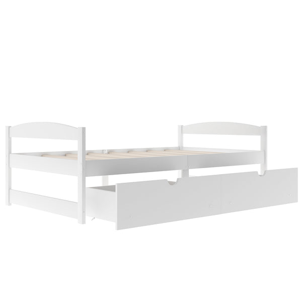 English Elm Twin platform bed with two under-bed storage drawers, durable pine & MDF frame, space-saving design White WF195910AAK