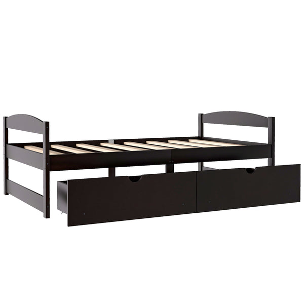 English Elm Twin platform bed with two under-bed storage drawers, durable pine & MDF frame, space-saving design Espresso WF195910AAP