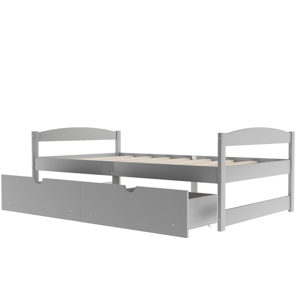 English Elm Twin platform bed with two under-bed storage drawers, durable pine & MDF frame, space-saving design Gray WF195910AAE