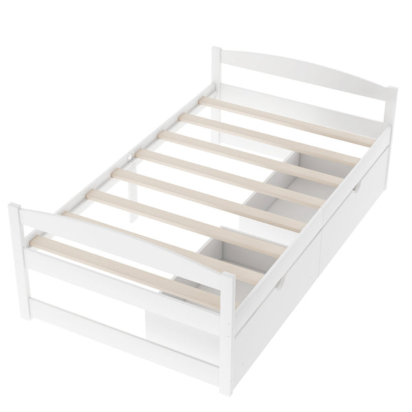 English Elm Twin platform bed with two under-bed storage drawers, durable pine & MDF frame, space-saving design White WF195910AAK