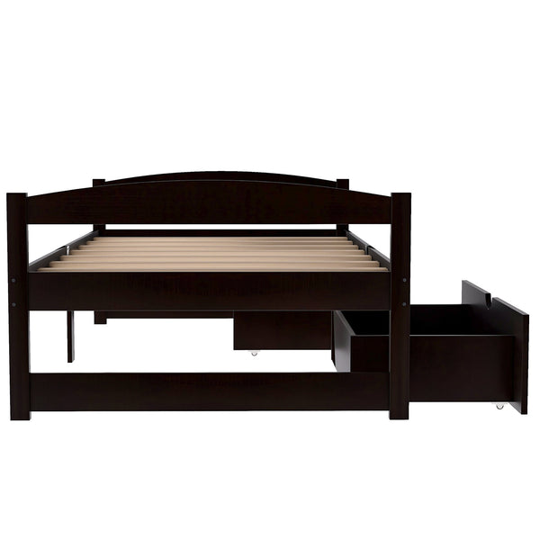 English Elm Twin platform bed with two under-bed storage drawers, durable pine & MDF frame, space-saving design Espresso WF195910AAP