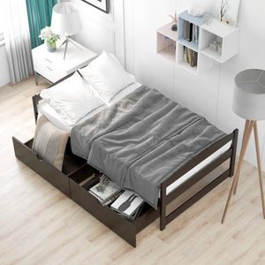 English Elm Twin platform bed with two under-bed storage drawers, durable pine & MDF frame, space-saving design Espresso WF195910AAP