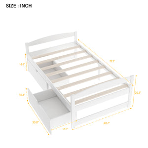 English Elm Twin platform bed with two under-bed storage drawers, durable pine & MDF frame, space-saving design White WF195910AAK