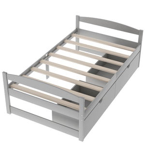 English Elm Twin platform bed with two under-bed storage drawers, durable pine & MDF frame, space-saving design Gray WF195910AAE