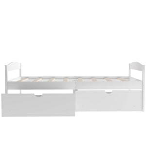 English Elm Twin platform bed with two under-bed storage drawers, durable pine & MDF frame, space-saving design White WF195910AAK