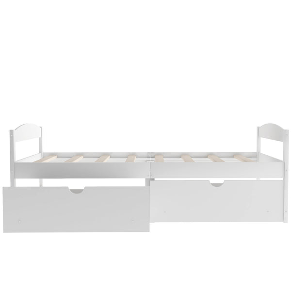 English Elm Twin platform bed with two under-bed storage drawers, durable pine & MDF frame, space-saving design White WF195910AAK