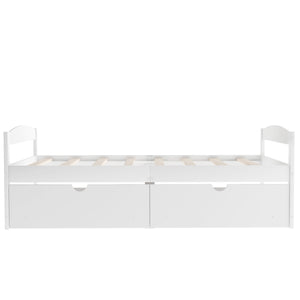 English Elm Twin platform bed with two under-bed storage drawers, durable pine & MDF frame, space-saving design White WF195910AAK