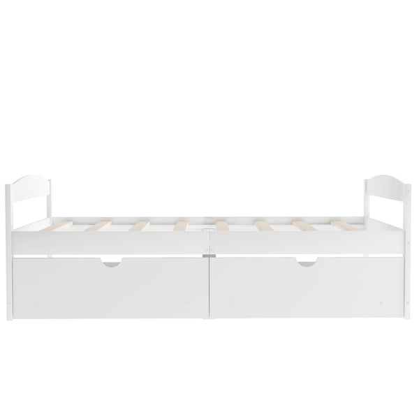 English Elm Twin platform bed with two under-bed storage drawers, durable pine & MDF frame, space-saving design White WF195910AAK