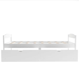 English Elm Twin platform bed with two under-bed storage drawers, durable pine & MDF frame, space-saving design White WF195910AAK